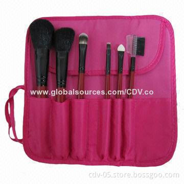 6-piece travel makeup brush set, made of great goat, tricolor synthetic, pony hair and wooden handle
